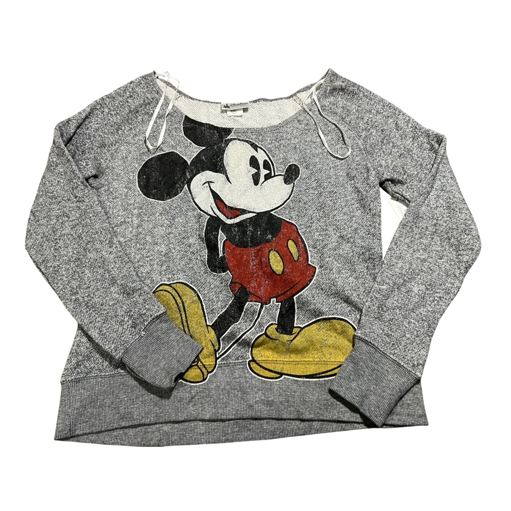 Disney Parks Mickey Mouse Gray Heathered Graphic Sweatshirt XS NWT